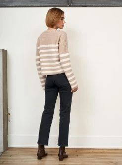 LLC21380_CAMEL/CREAM Mini Striped Toujours Sweater Monogram