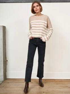 LLC21380_CAMEL/CREAM Mini Striped Toujours Sweater Monogram