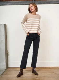 LLC21380_CAMEL/CREAM Mini Striped Toujours Sweater Monogram