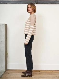 LLC21380_CAMEL/CREAM Mini Striped Toujours Sweater Monogram