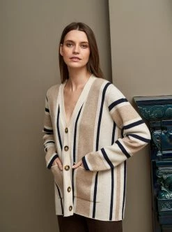 LLC21679_HEATHER CREAM/HEATHER TAN/NAVY Knitwear Playa Cardigan