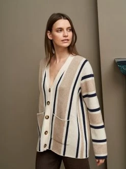 LLC21679_HEATHER CREAM/HEATHER TAN/NAVY Knitwear Playa Cardigan