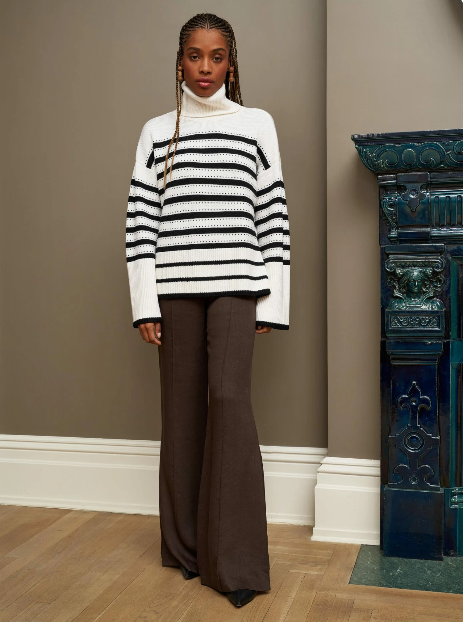 LLC21673_CREAM/BLACK Shadow Stripe Turtleneck Knitwear 6 LLC21673_CREAM/BLACK Shadow Stripe Turtleneck Knitwear