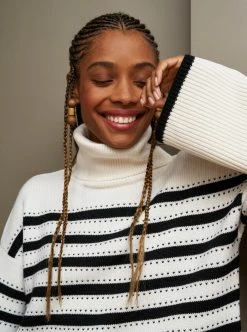 LLC21673_CREAM/BLACK Shadow Stripe Turtleneck Knitwear