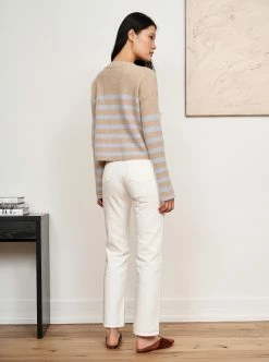 LLC21310_TAN/PALE BLUE Mini Striped Toujours Sweater