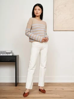 LLC21310_TAN/PALE BLUE Mini Striped Toujours Sweater