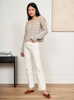 LLC21310_TAN/PALE BLUE Mini Striped Toujours Sweater