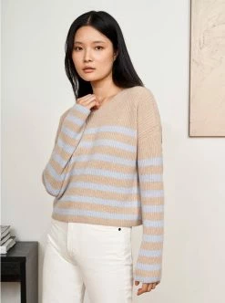 LLC21310_TAN/PALE BLUE Mini Striped Toujours Sweater
