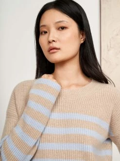 LLC21310_TAN/PALE BLUE Mini Striped Toujours Sweater