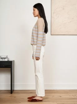 LLC21310_TAN/PALE BLUE Mini Striped Toujours Sweater