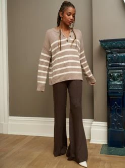 LLC21674_TAN/OATMEAL Striped Val Sweater