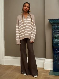 LLC21674_TAN/OATMEAL Striped Val Sweater