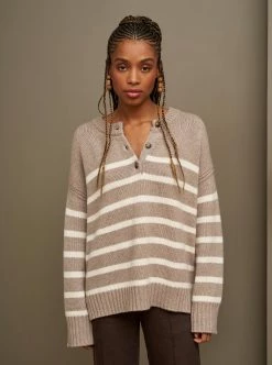 LLC21674_TAN/OATMEAL Striped Val Sweater