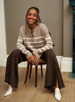 LLC21674_TAN/OATMEAL Striped Val Sweater