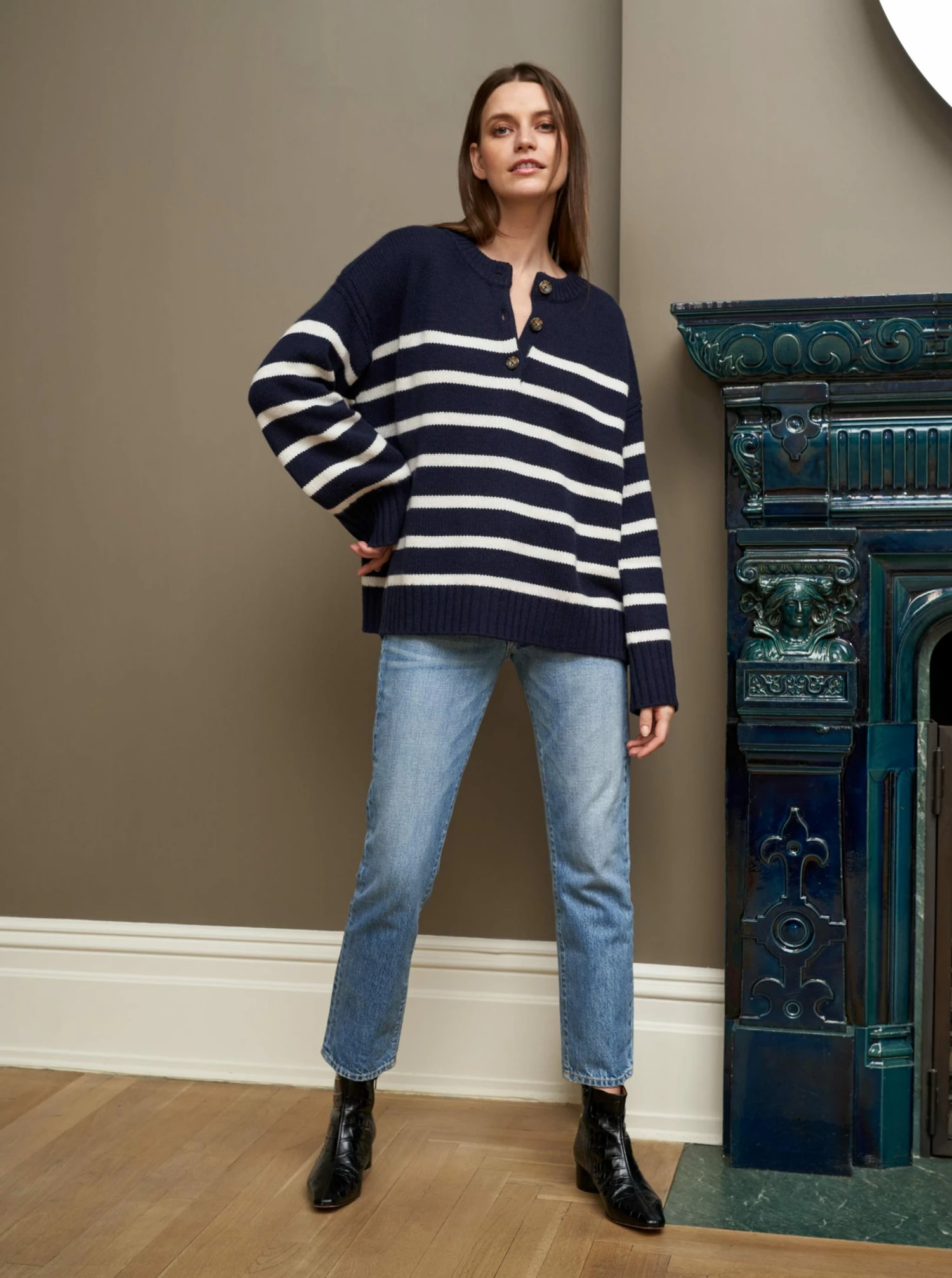 LLC21674_NAVY/CREAM Striped Val Sweater Monogram 6 LLC21674_NAVY/CREAM Striped Val Sweater Monogram