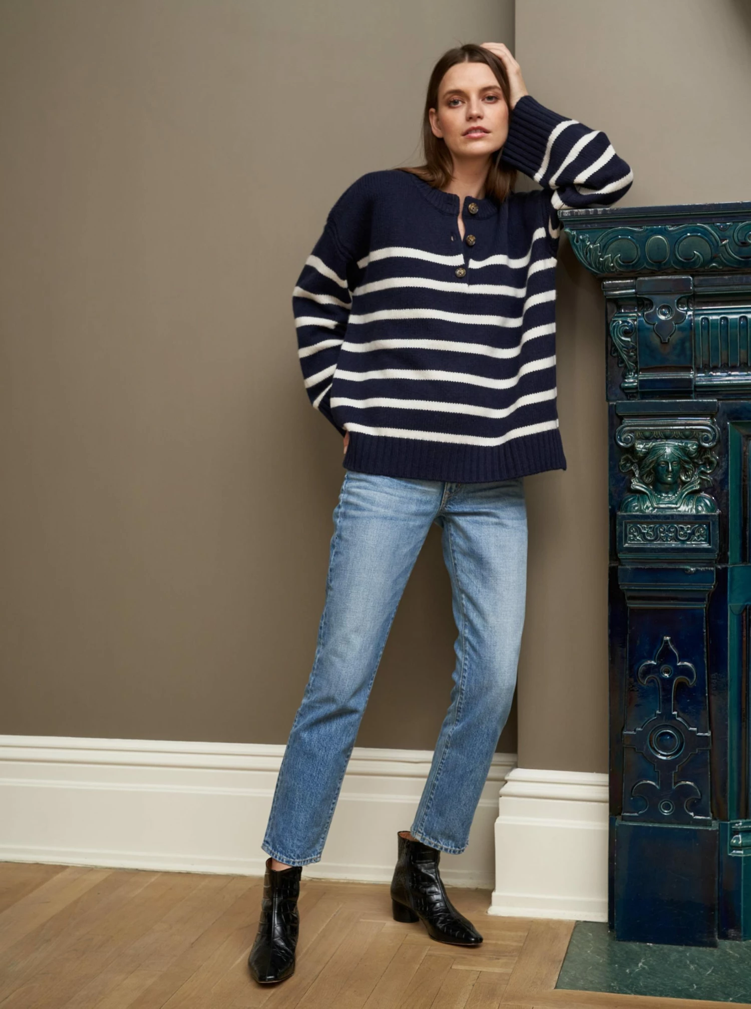 LLC21674_NAVY/CREAM Striped Val Sweater Monogram 7 LLC21674_NAVY/CREAM Striped Val Sweater Monogram