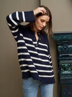 LLC21674_NAVY/CREAM Striped Val Sweater Monogram