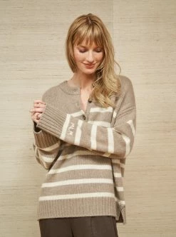 LLC21674_TAN/OATMEAL Striped Val Sweater