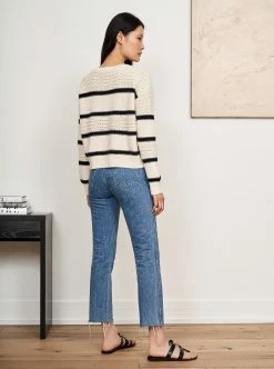 LLC21546_CREAM/NAVY Texture Stripe Sweater Knitwear 13 LLC21546_CREAM/NAVY Texture Stripe Sweater Knitwear