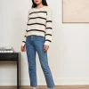 LLC21546_CREAM/NAVY Texture Stripe Sweater Knitwear