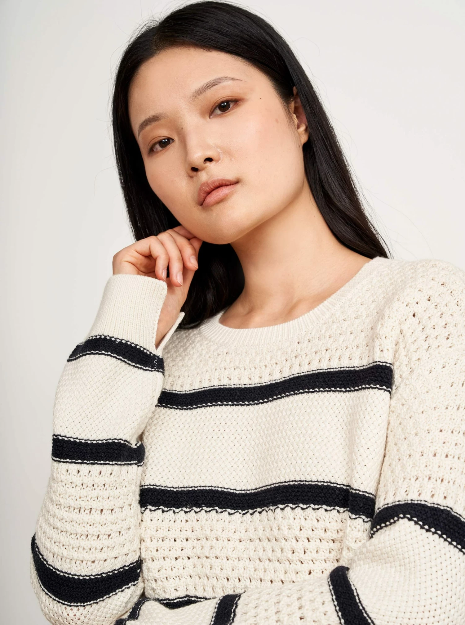 LLC21546_CREAM/NAVY Texture Stripe Sweater Knitwear 5 LLC21546_CREAM/NAVY Texture Stripe Sweater Knitwear