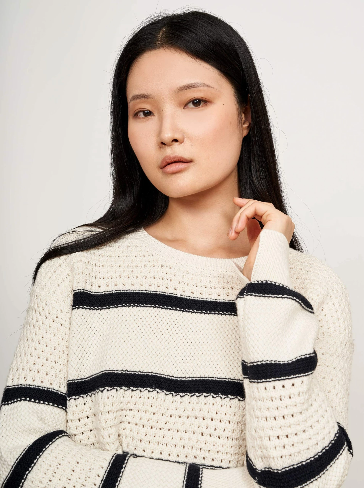 LLC21546_CREAM/NAVY Texture Stripe Sweater Knitwear 6 LLC21546_CREAM/NAVY Texture Stripe Sweater Knitwear