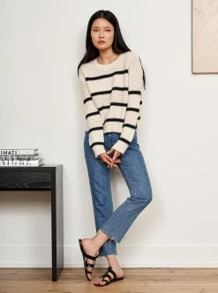 LLC21546_CREAM/NAVY Texture Stripe Sweater Knitwear 14 LLC21546_CREAM/NAVY Texture Stripe Sweater Knitwear