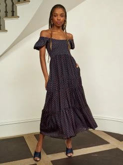 LLC13304_NAVY/ORANGE DOT Valentina Dress Dresses