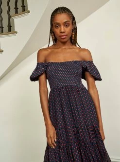 LLC13304_NAVY/ORANGE DOT Valentina Dress Dresses