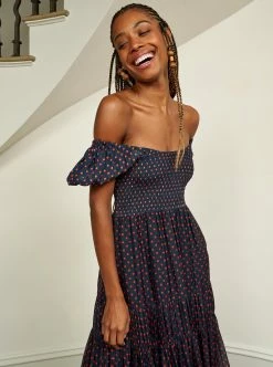 LLC13304_NAVY/ORANGE DOT Valentina Dress Dresses