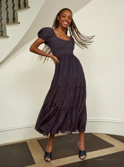 LLC13304_NAVY/ORANGE DOT Valentina Dress Dresses