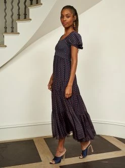 LLC13304_NAVY/ORANGE DOT Valentina Dress Dresses