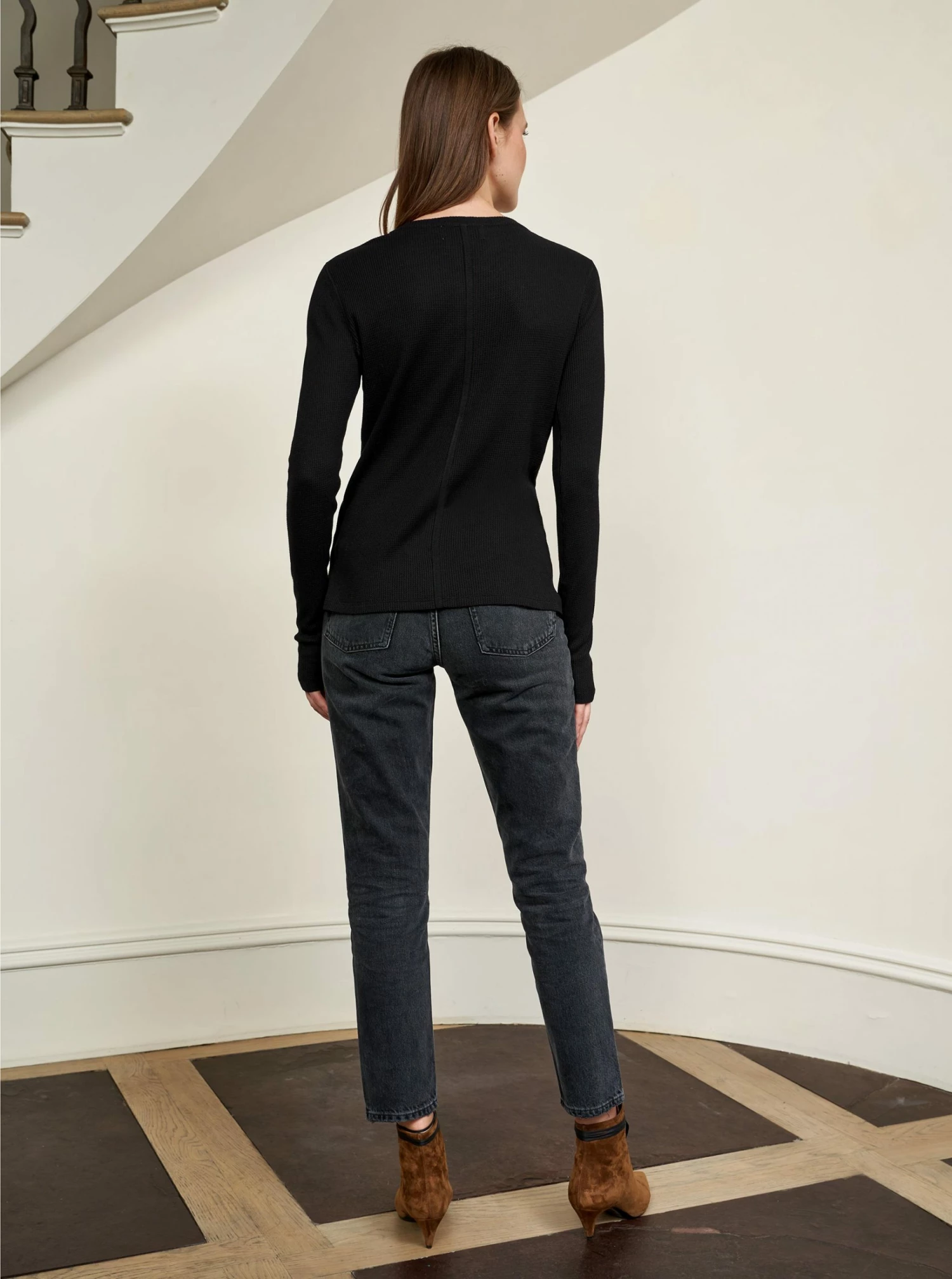 LLC21638_BLACK Tees Waffle Henley 6 LLC21638_BLACK Tees Waffle Henley