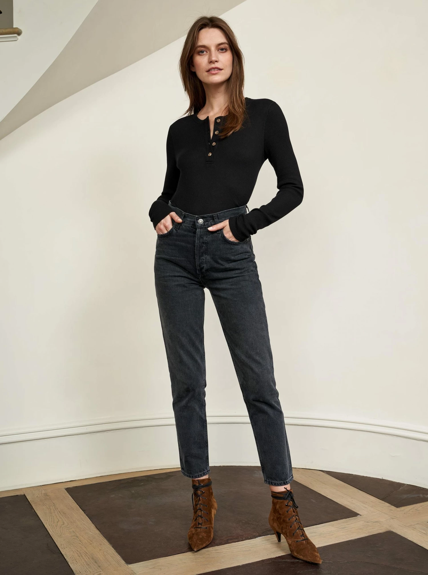 LLC21638_BLACK Tees Waffle Henley 4 LLC21638_BLACK Tees Waffle Henley