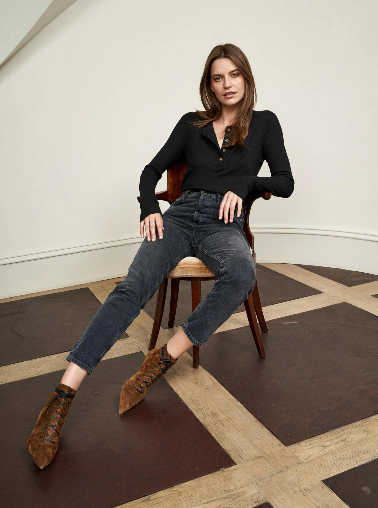 LLC21638_BLACK Tees Waffle Henley 8 LLC21638_BLACK Tees Waffle Henley