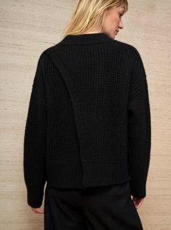 LLC21626_BLACK Monogram Waffle Sweater